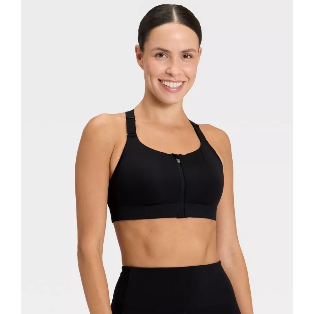 Women's High Support Front Zip Bra All In Motion Black 36DD